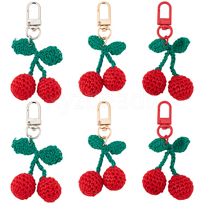 6Pcs 3 Colors Cherry Wool Knitting Pendant Decorations HJEW-CP0001-06-1