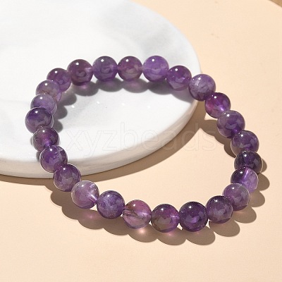 Natural Amethyst Bead Stretch Bracelets X-BJEW-K212-B-034-1