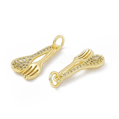 Rack Plating Eco-friendly Brass Micro Pave Clear Cubic Zirconia Tableware Pendants KK-B065-11G-1