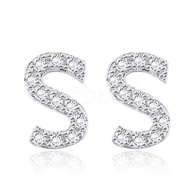 Brass Cubic Zirconia Stud Earrings EJEW-BB35118-S-1