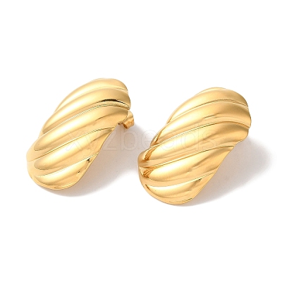 Stripe Oval Ion Plating(IP) 304 Stainless Steel Stud Earrings for Women EJEW-L287-026G-1