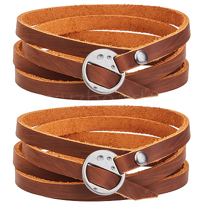 2Pcs Cowhide Cord Wrap Bracelets for Men Women BJEW-GF0001-38-1
