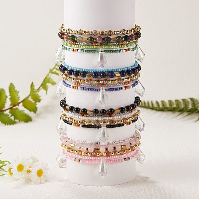 Sparkling Glass Seed Beads 5 Layered Anklet AJEW-SW00006-04-1