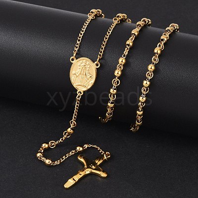 Rosary Bead Necklace with Crucifix Cross NJEW-L450-10G-1