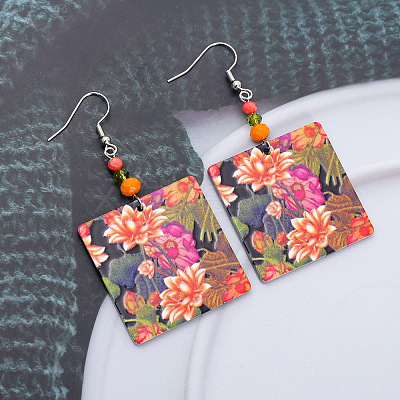 Acrylic & Glass Dangle Earrings FS-WG5F1EE-01-1