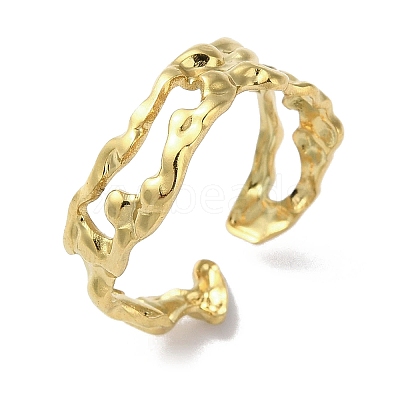 Hollow 304 Stainless Steel Open Cuff Ring RJEW-H215-08G-1