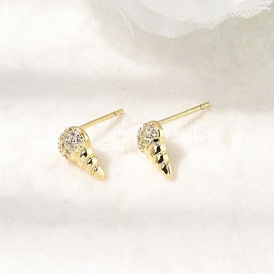 Conch Brass Micro Pave Clear Cubic Zirconia Stud Earrings EJEW-C186-05G-1