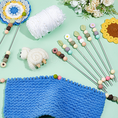10Pcs 10 Styles Silicone Bead with Stainless Steel Knitting Needles AJEW-PH01709-1