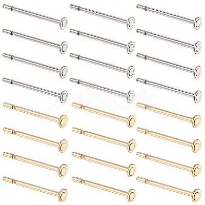 300Pcs 2 Colors 304 Stainless Steel Flat Round Blank Peg Stud Earring Findings STAS-SC0021-53-1