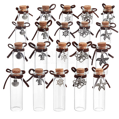 20Pcs 20 Styles Sea Animals Ttheme Transparent Glass Empty Bottles with Alloy Pendants AJEW-DR00031-1