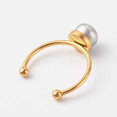 Shell Pearl Round Beads Cuff Rings RJEW-JR00375-1