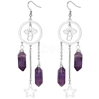 Natural Amethyst Bullet Chandelier Earrings EJEW-SW00017-01-1
