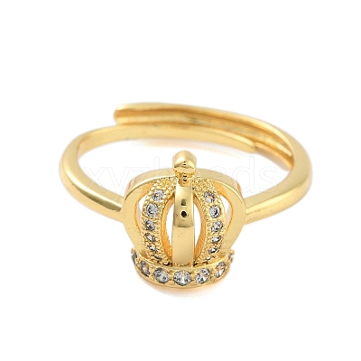 Crown Clear Cubic Zirconia Adjustable Rings RJEW-L120-017G-03-1