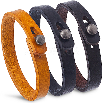 3Pcs 3 Colors Leather Wide Cord Bracelets with Alloy Button BJEW-GF0001-26-1