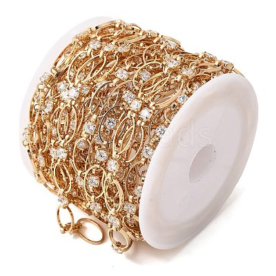 Handmade Brass Pave Clear Cubic Zirconia Oval Link Chains CHC-G027-02G-1