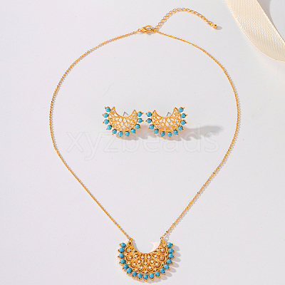 Synthetic Turquoise Stud Earrings & Pendant Necklaces Sets HX8665-1