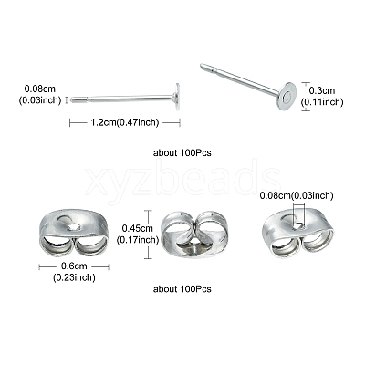 100Pcs 304 Stainless Steel Stud Earring Findings STAS-YW0001-43G-1