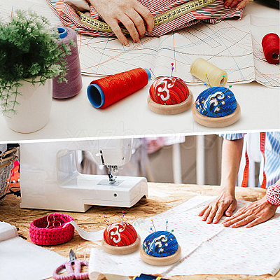 2Pcs 2 Colors Cute Ball Shaped Wave Pattern Cotton Needle Cushion DIY-GL0004-18-1