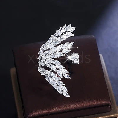 Olive Branch Brass Micro Pave Clear Cubic Zirconia Cuff Rings FS-WG54664-02-1