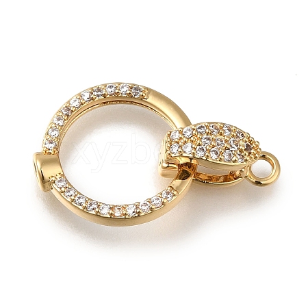 Brass Micro Pave Clear Cubic Zirconia Fold Over Clasps KK-H480-28G-1