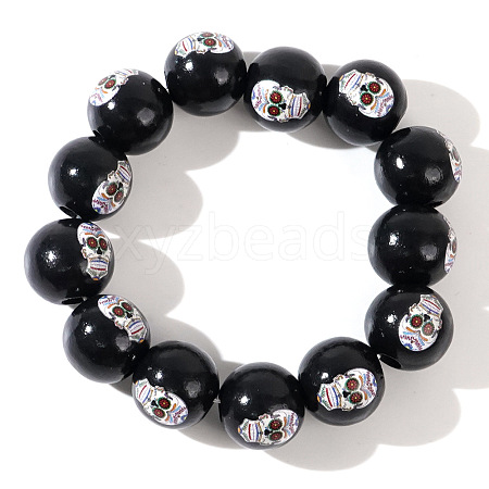 Halloween Creative Wood Printed Stretch Round Beaded Bracelets YX3939-4-1