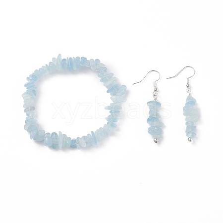 Natural Aquamarine Chips Beaded Jewelry Set SJEW-JS01232-07-1