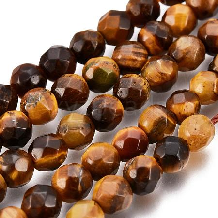 Faceted Grade A Natural Tiger Eye Round Bead Strands X-G-F260-01-4mm-1