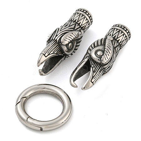 Tibetan Style 304 Stainless Steel Spring Gate Rings FIND-Z046-04AS-03-1