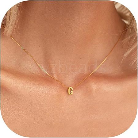 304 Stainless Steel Initial Pendant with Brass Box Chain Necklaces for Women FS-WG8229D-07-1