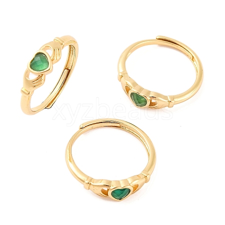 Hand with Heart Natural Dyed & Heated Green Onyx Agate Adjustable Rings RJEW-Q817-06G-01-1