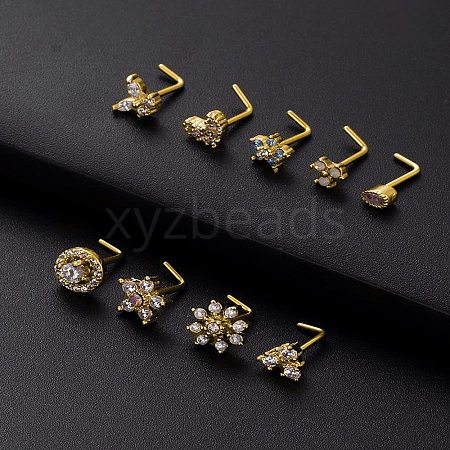 316L Surgical Stainless Steel Clear Cubic Zirconia L-Shaped Nose Rings WG135CD-20-1