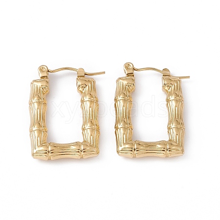 Ion Plating(IP) 304 Stainless Steel Rectangle with Bamboo Hoop Earrings for Women EJEW-G314-09G-1