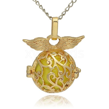 Golden Tone Brass Hollow Round Cage Pendants KK-J230-04G-1