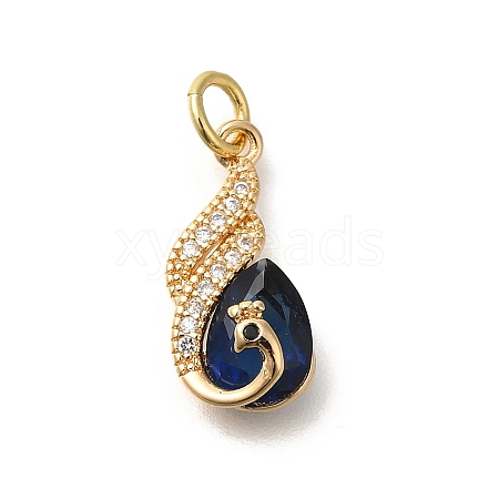 Brass Cubic Zirconia with Glass Pendants KK-M295-04G-1