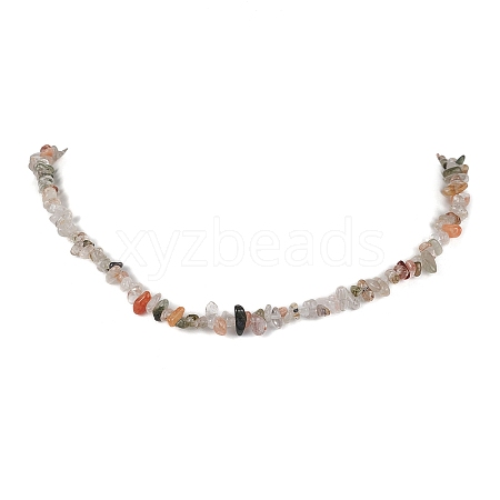 Natural Rutilated Quartz Chip Beaded Necklace NJEW-JN04616-10-1