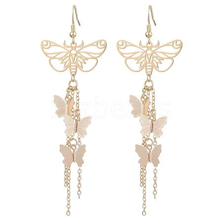 Butterfly Brass Charm Dangle Earrings for Women EJEW-TA00547-1