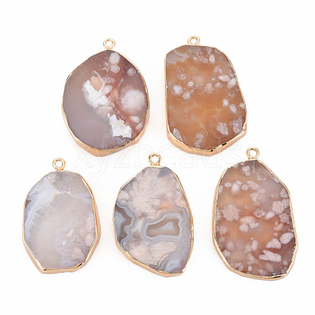 Natural Cherry Blossom Agate Pendants G-N326-125-03LG-1