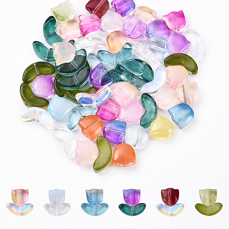 60Pcs 2 Styles Spray Painted Transparent Glass Beads GLAA-YW0003-98-1