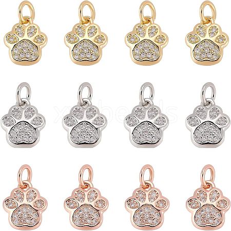 SUPERFINDINGS 10Pcs 5 Style Brass Micro Pave Clear Cubic Zirconia Pendants KK-FH0004-76-1