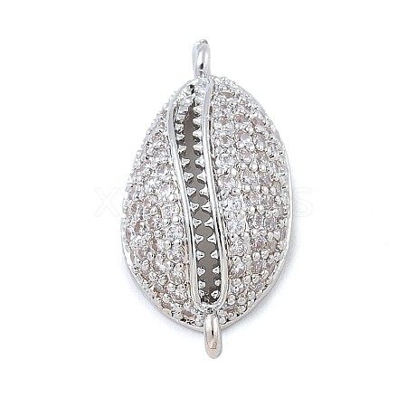 Rack Plating Brass Micro Pave Clear Cubic Zirconia Shell Shaped Connector Charms KK-A234-078P-1