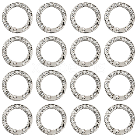 16Pcs Alloy Rhinestone Spring Gate Rings FIND-SP0004-52C-1