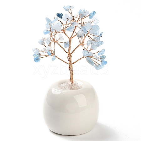 Natural Aquamarine Chips Tree of Life Decorations DJEW-C016-02J-1