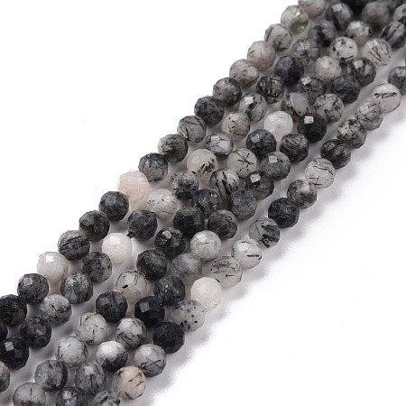 Natural Tourmalinated Quartz/Black Rutilated Quartz Beads Strands G-D463-01-1