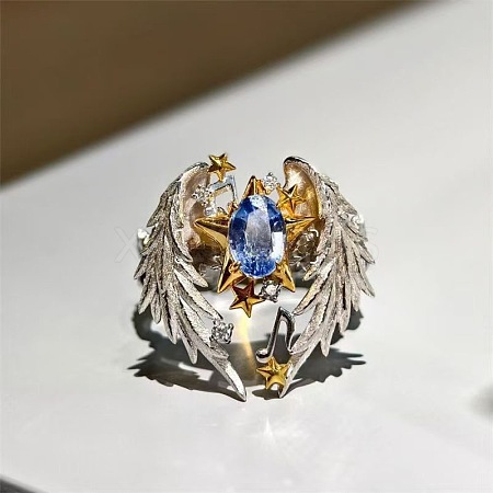 Alloy Rhinestone Wing Cuff Open Rings for Women WG253F1-01-1