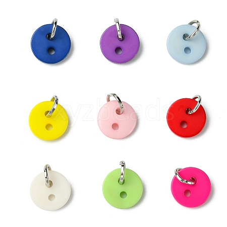 Resin Flat Round 2-Hole Buttons Pendants PALLOY-JF03384-1