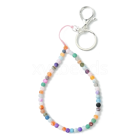 Natural Weathered Agate and Iron Alloy Lobster Claw Clasp Keychain HJEW-SW00007-22-1