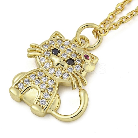 Brass Micro Pave Clear Cubic Zirconia Cat Pendant Necklaces for Women NJEW-Z042-01G-01-1