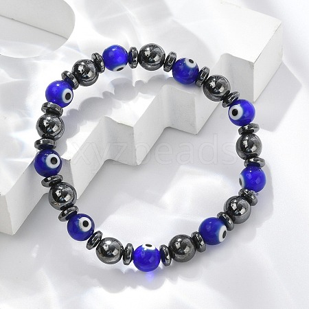 Handmade Evil Eye Lampwork Beads Stretch Bracelets BJEW-JB04461-02-1