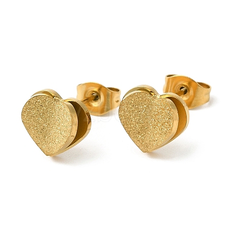 Ion Plating(IP) 304 Stainless Steel 3D Heart Stud Earrings EJEW-M220-02G-1