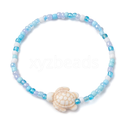 Dyed Synthetic Turquoise Beaded Stretch Bracelets for Kids BJEW-JB110102-02-1